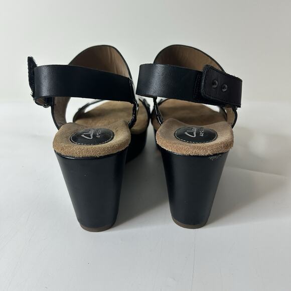 Clarks Sandals Women’s 8 M Artisan Caslynn Dez Black Patent Leather Wedge - Picture 10 of 10